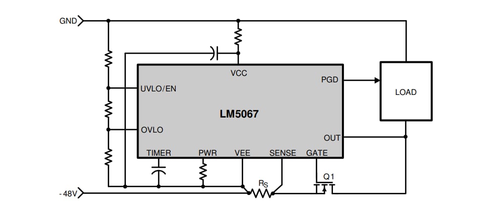 框图 - Texas Instruments LM5067负热插拔/浪涌电流控制器
